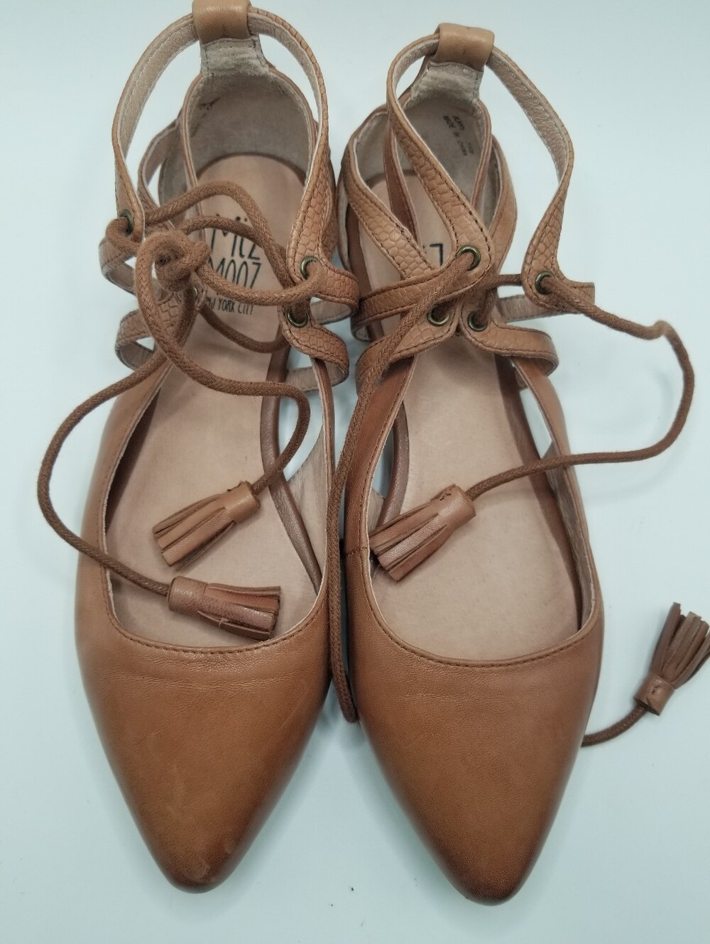 Miz Mooz Brown Leather Lace-Up Pointed Toe Flats - Picture 6 of 13
